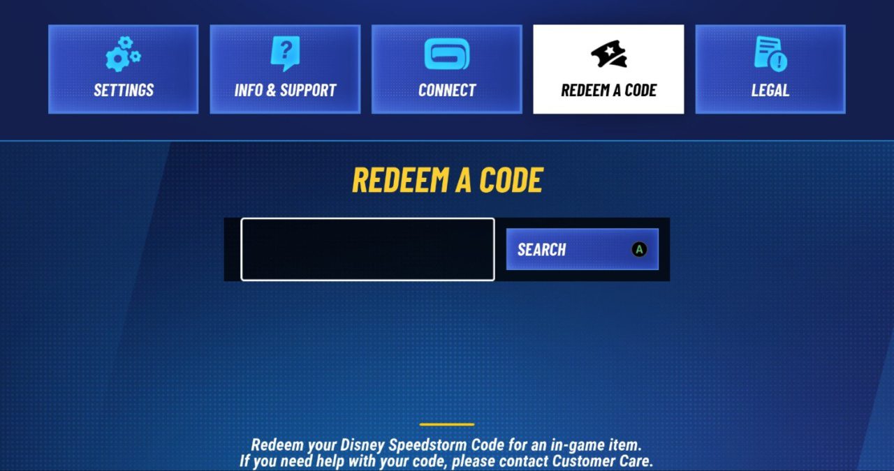 Página de código de resgate do Disney Speedstorm