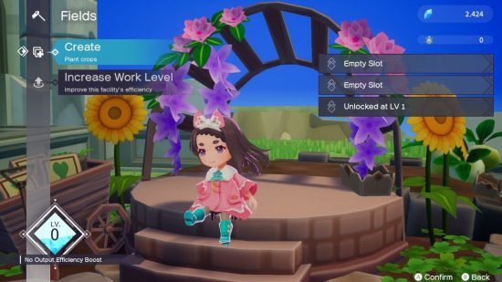 Revisão do Silent Hope Switch: a personagem do fazendeiro balançando as pernas no menu da fazenda