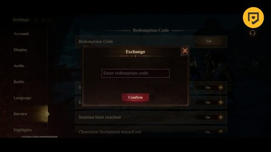 Códigos Dragonheir Silent Gods: uma captura de tela da tela de resgate de código no celular com o logotipo Pocket Tactics em um círculo no canto superior direito
