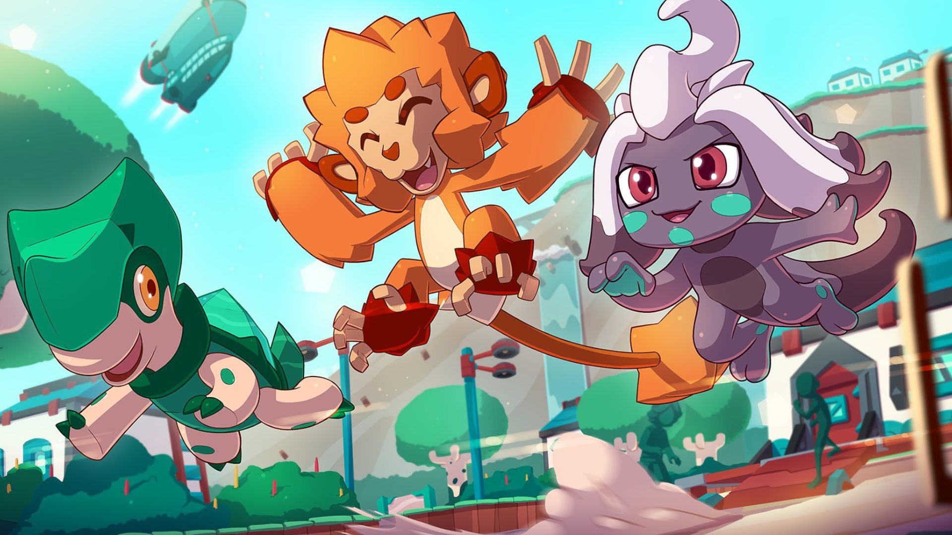tem-tem-starters-key-art Imagens em alta definição dos três iniciantes do Temtem, Smazee, Houchic e Crystle, pulando de alegria