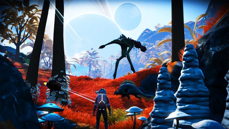 no-mans-sky-multiplayer-1 Multijogador No Man's Sky - um viajante em um planeta de grama laranja