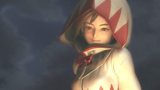 final fantasia 9 remake 00 Final Fantasy 9 remake – Princesa Garnet com um capuz branco e vermelho em frente ao céu noturno