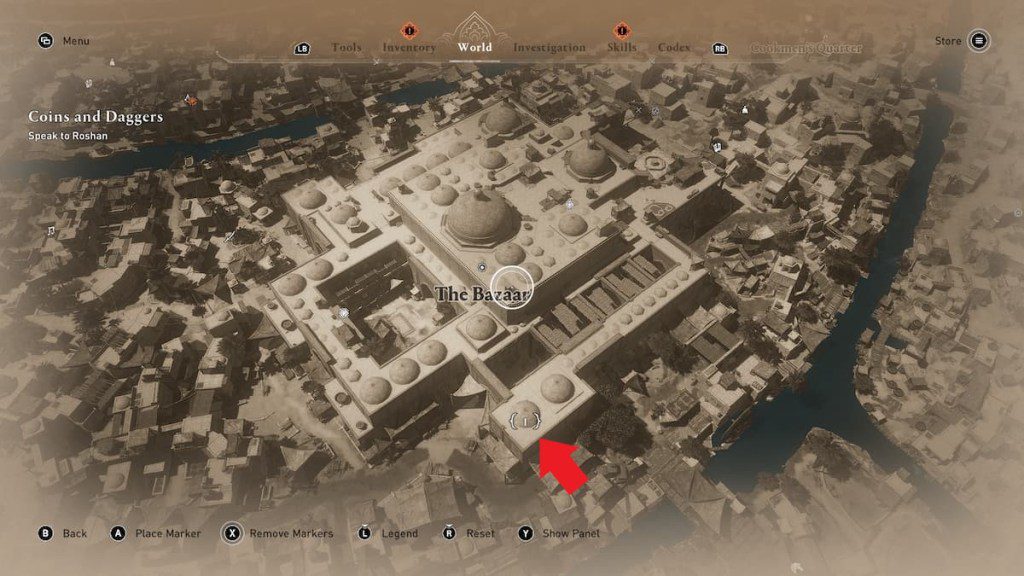 Onde está o broche da moeda de marfim em Assassin's Creed Mirage? localização do broche