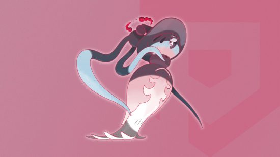 Pokémon Gigantamax Hatterene A forma do Pokémon Gigantamax Hatterene em um fundo temático do Pocket Tactics