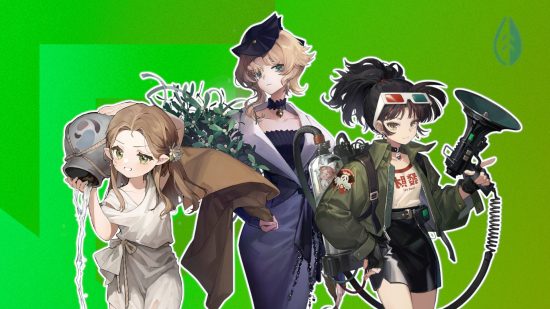 planta de caracteres reversa de 1999 Reverso: caracteres de 1999: Três personagens vegetais, La Source, Druvis e An-an Lee contornados em branco e colados sobre fundo verde PT com o logotipo da planta no canto superior direito