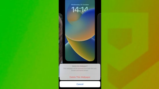 como excluir papel de parede no iphone passo quatro Imagem personalizada sobre como excluir papel de parede no guia do iPhone mostrando a quarta e última etapa de exclusão do papel de parede selecionado