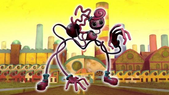 papoula-playtime-história-explicada-mamãe-pernas-longas A história da Poppy Playtime explicada - Mommy Long Legs na frente da fábrica