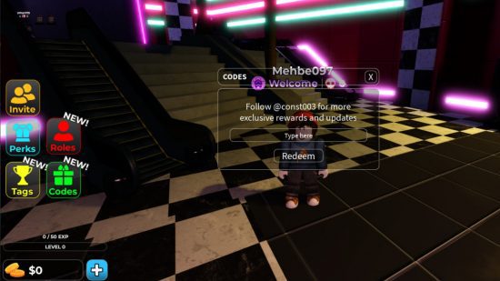 fnaf-pizza-party-códigos-resgate Tela de resgate de códigos FNAF Pizza Party