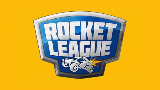 logotipo da Rocket League O logotipo da Rocket League em um fundo amarelo manga. É um brasão com o título do jogo acima de um carro parecido com um buggy, como se estivesse gravado em metal abaixo.