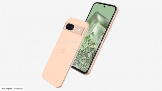 Imagem do perfil lateral do vazamento do Google Pixel 8a, cortesia da Smartprix e do vazador OnLeak, mostrando o perfil curvo 