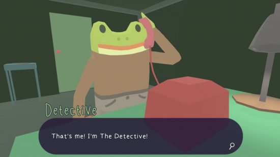 jogos de apontar e clicar - Frog Detective jogos de apontar e clicar - Frog Detective atendendo um telefone em uma sala verde