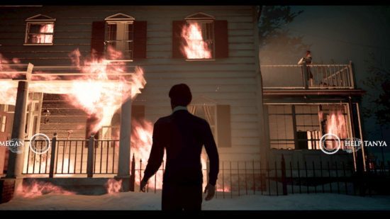 pequena esperança-switch-review-1 Revisão de Little Hope Switch – uma casa em chamas com uma pessoa na frente dela