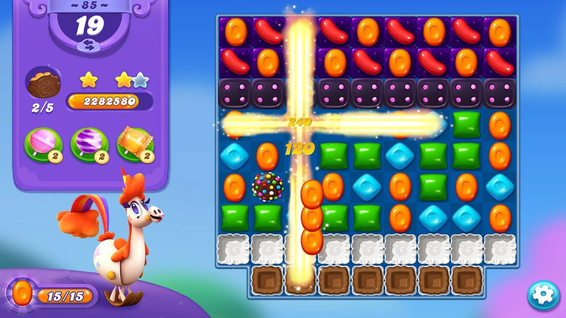 Jogos Candy Crush Candy Crush Friends Saga Uma captura de tela de Candy Crush Friends Saga com um unicórnio
