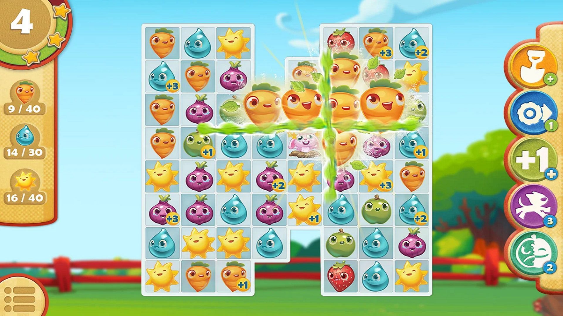 jogos de candy crush saga de heróis de fazenda Captura de tela da Farm Heroes Saga mostrando cenouras sendo combinadas
