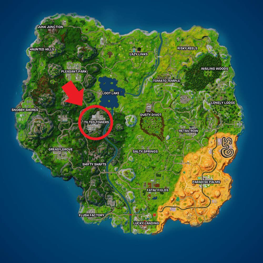 Melhores locais de pouso em torres inclinadas Fortnite OG