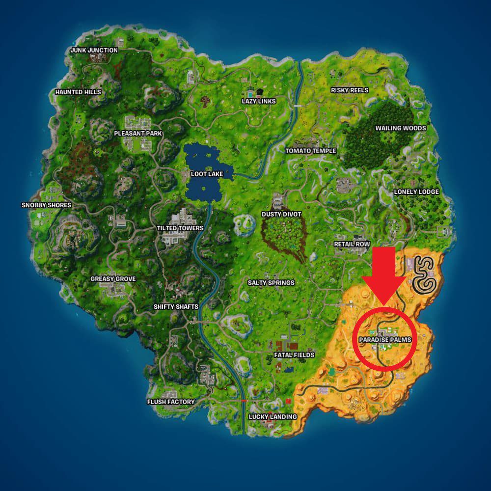 Melhores locais de pouso em Fortnite OG Paradise Palms