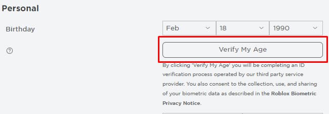 Roblox, verifique minhas configurações de idade