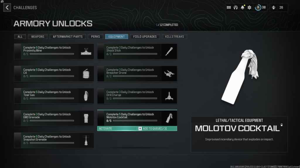 Você pode equipar um Molotov em MW3? desafio