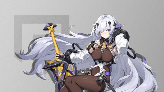 projeto mugen personagens dila Personagens do Projeto Mugen - uma garota de cabelos grisalhos reclinada contra um fundo cinza com o logotipo do Pocket Tactics