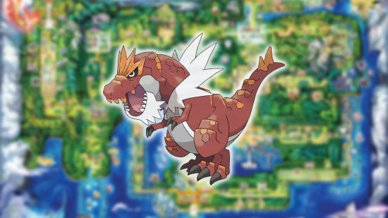 Pokémon-fóssil (4) Pokémon fóssil: arte principal mostra o Pokémon Tyrantrum