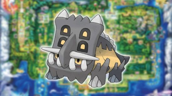 Pokémon-fóssil (2) Pokémon fóssil: arte principal mostra o Pokémon Bastiodon