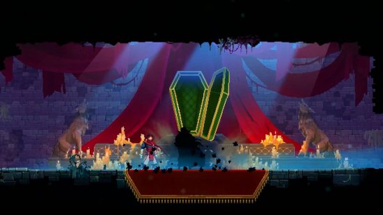 Dead Cells Castlevania: uma captura de tela mostra a ação roguelike Dead Cells, mas também inclui iconografia da série Castlevania