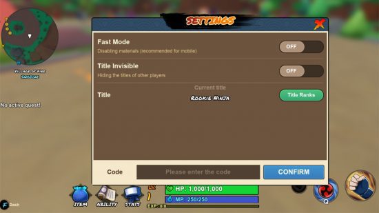 redenção de códigos ninjaland Tela de resgate de códigos NinjaLand