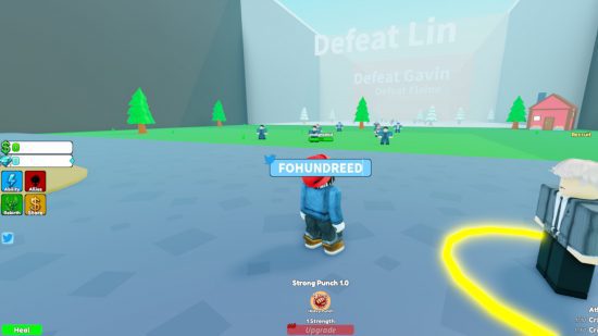 Códigos incomuns do simulador: uma captura de tela da caixa de códigos azuis flutuando acima de um personagem do jogador Roblox