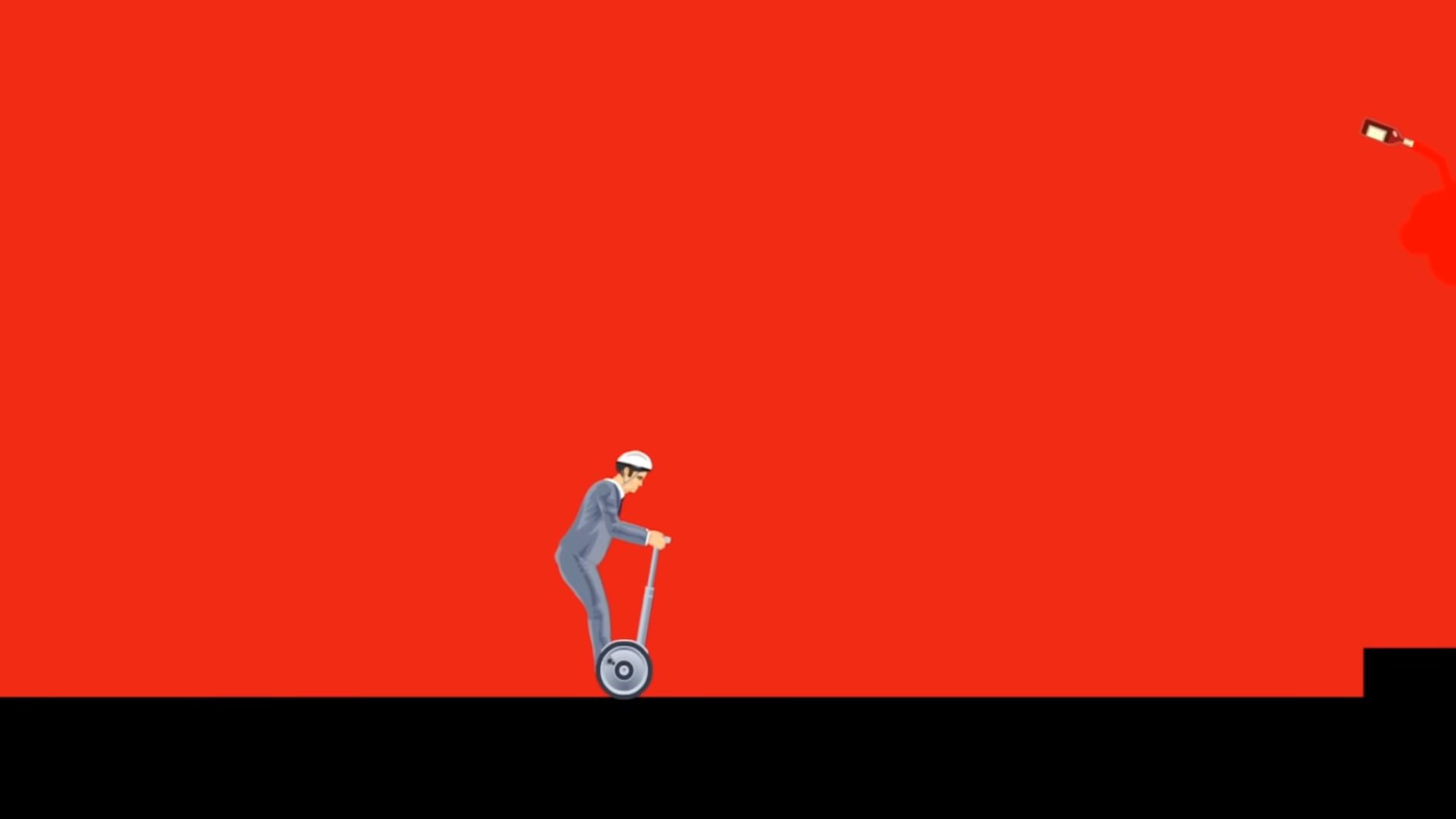 O empresário da Happy Wheels andando de segway por uma tela vermelha antes de cair