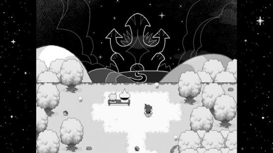 Na revisão de Stars and Time Switch: uma captura de tela da House of Change de uma colina em Dormont