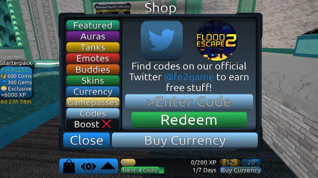 Resgatar caixa de texto para Roblox Flood Escape 2