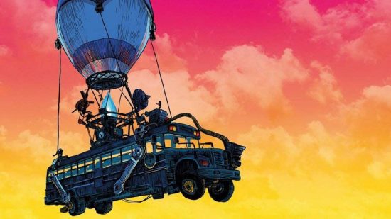fortnite-lego (4) Fortnite Lego: arte principal mostra o ônibus de batalha Fortnite contra o pôr do sol