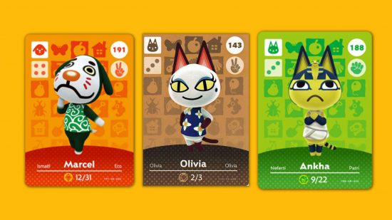 Cartões amiibo de Animal Crossing série 2 Três cartas da série 2 de cartas amiibo de Animal Crossing