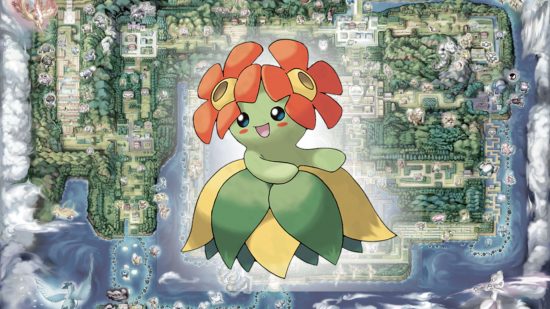 melancolia-evolução-2 Evolução Glomm - Bellossom na frente de um mapa de Kanto