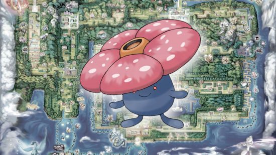 melancolia-evolução-7 Evolução da escuridão – Vileplume na frente de um mapa de Kanto
