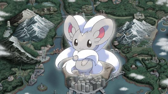 minccino-evolução-1 Evolução do Minccino - Cinccino em frente a um mapa de Unova