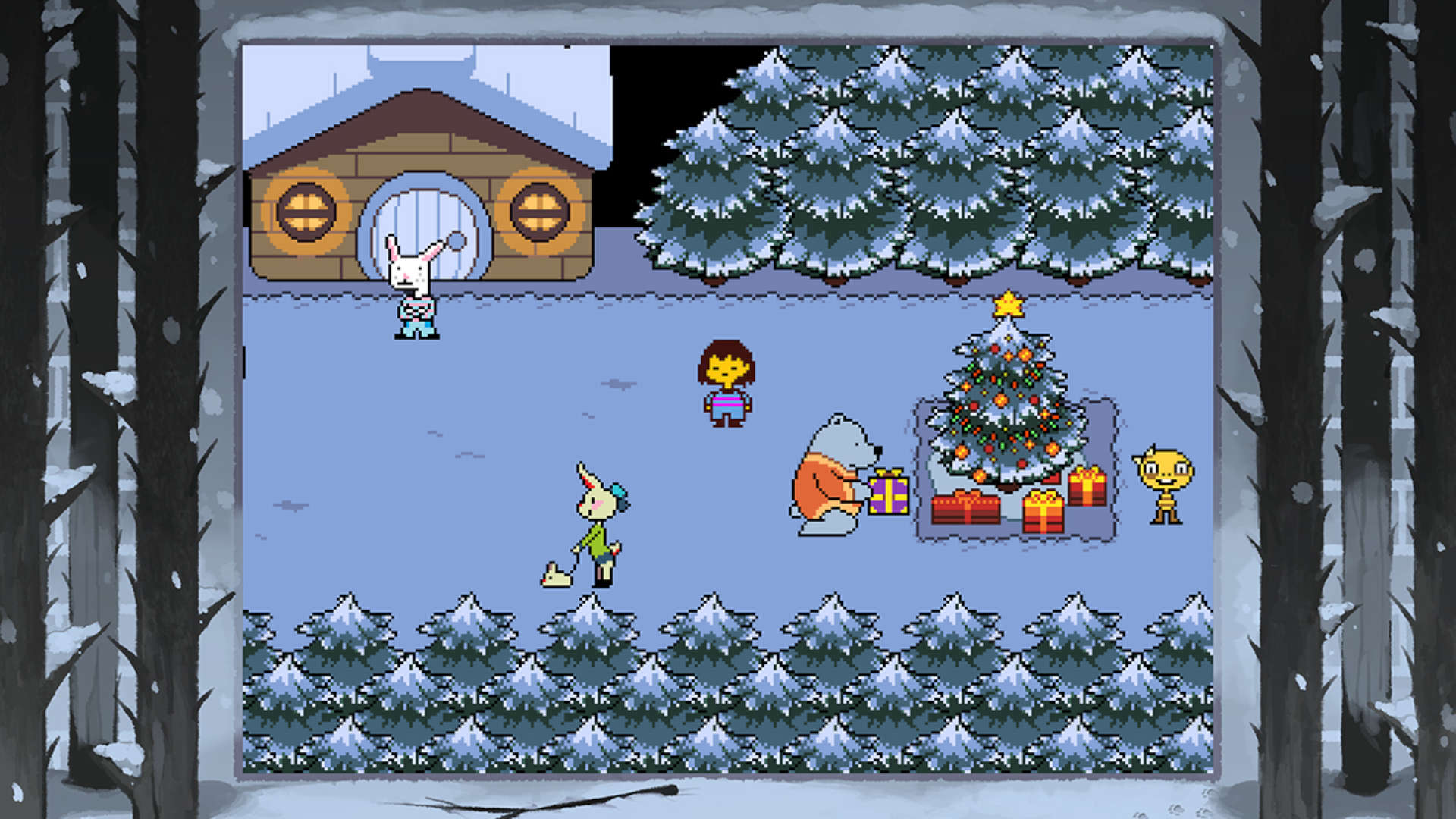 jogos-de-natal-5 Jogos de Natal – O protagonista de Undertale cercado por neve e árvores de Natal