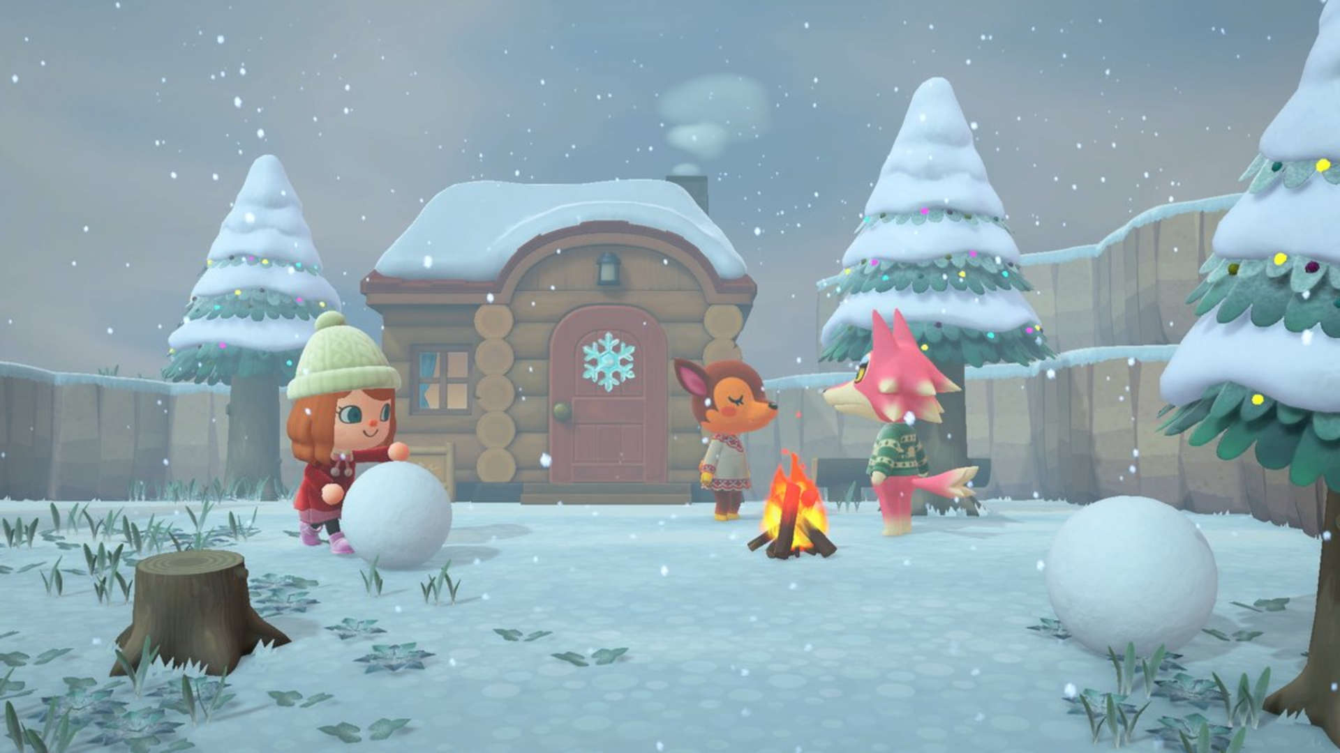 jogos de natal-2 Jogos de Natal - um aldeão de Animal Crossing rolando uma enorme bola de neve em uma paisagem invernal
