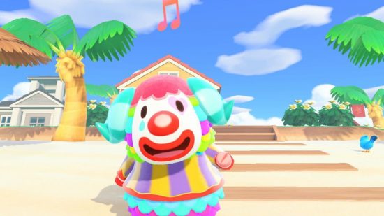 Animal Crossing Natal Alegria 3 Alegria de Natal de Animal Crossing: uma foto em close de Pietro do ACNH HHP parado em uma praia, acenando e cantando