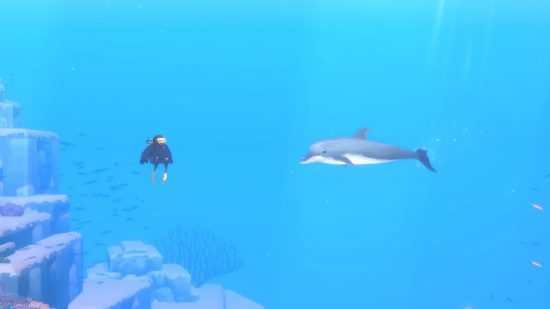 dragar-dave-o-mergulhador-golfinho Captura de tela de Dave encontrando um golfinho em Dave the Diver