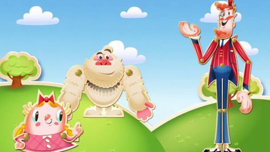 candy-crush-fenômeno-cultural-mr-toffee Vários personagens do Candy Crush, incluindo Tiffi e Mr.