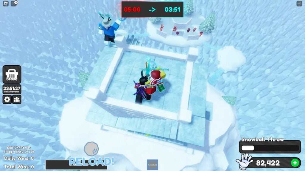 Minijogo de Natal Santa Glove Snowball Fight King Of The Hill Tower