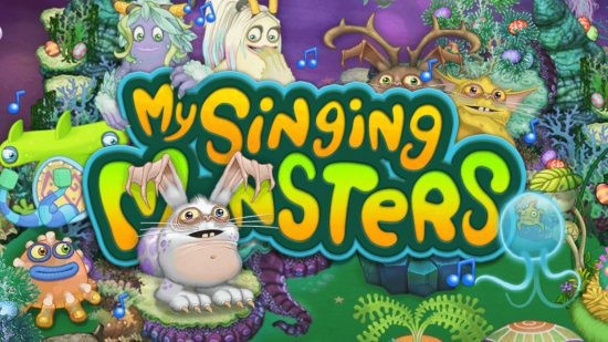 Arte principal de My Singing Monsters, com o nome do jogo e muitos monstros, para o guia de jogos My Singing Monsters