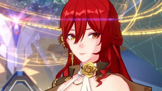 hoyoverse-jogos-muito-bons Os jogos Hoyoverse são bons demais - Himeko sorrindo na frente de várias luzes brilhantes