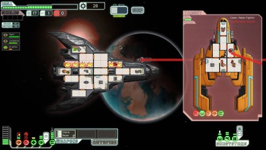 Melhores jogos roguelike: uma captura de tela do FTL mostra uma nave espacial e várias salas diferentes com muitos sistemas de menu sobrepostos