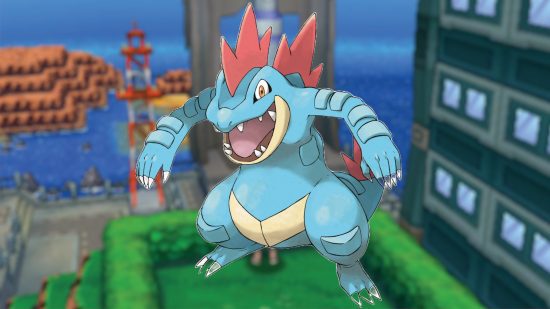 crocodilo-pokémon-feraligatr Crocodilo Pokémon Feraligatr contra o fundo Pokémon