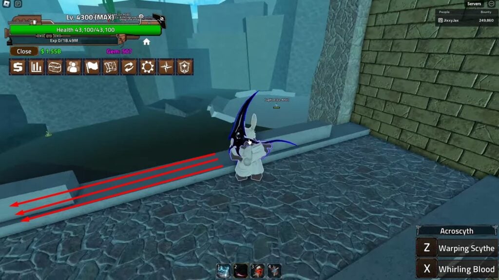 Castelo King Legacy com vista para o NPC fugitivo