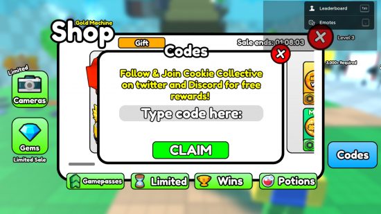 Tela de resgate de códigos do Simulador Viral