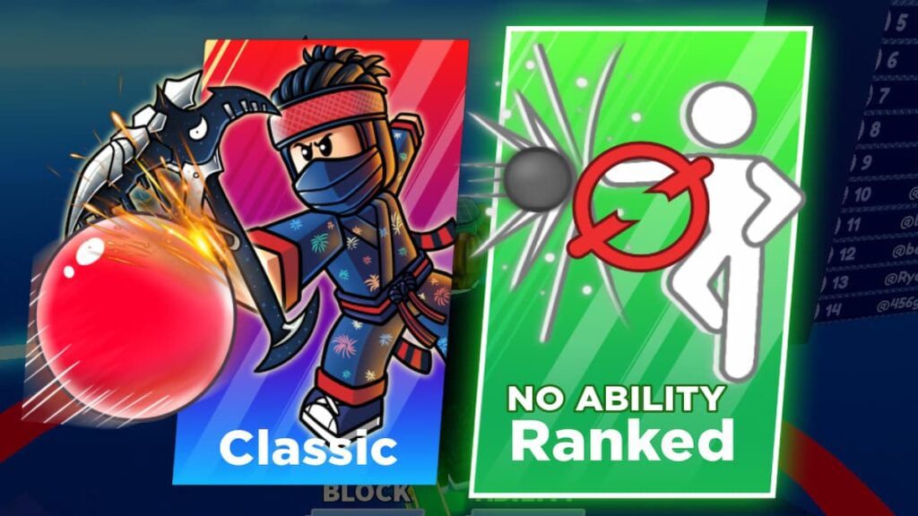 Menu classificado Roblox Blade Ball sem habilidade