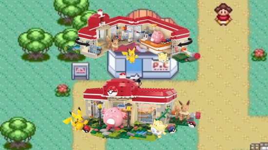 IMAGEM 1 Centro Pokémon Lego Dois conjuntos Pokémon Lego que parecem o Pokémon Center